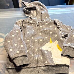Child of Mine Gray Polka Dot Pea Coat with Unicorn Design